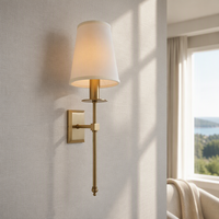 Applique Murale Moderne de Luxe Faite à la Main en Laiton avec Abat-jour en Tissu, 1 Lumière, pour Chambre, Salon, Couloir, Escalier, Villa, OEM ODM