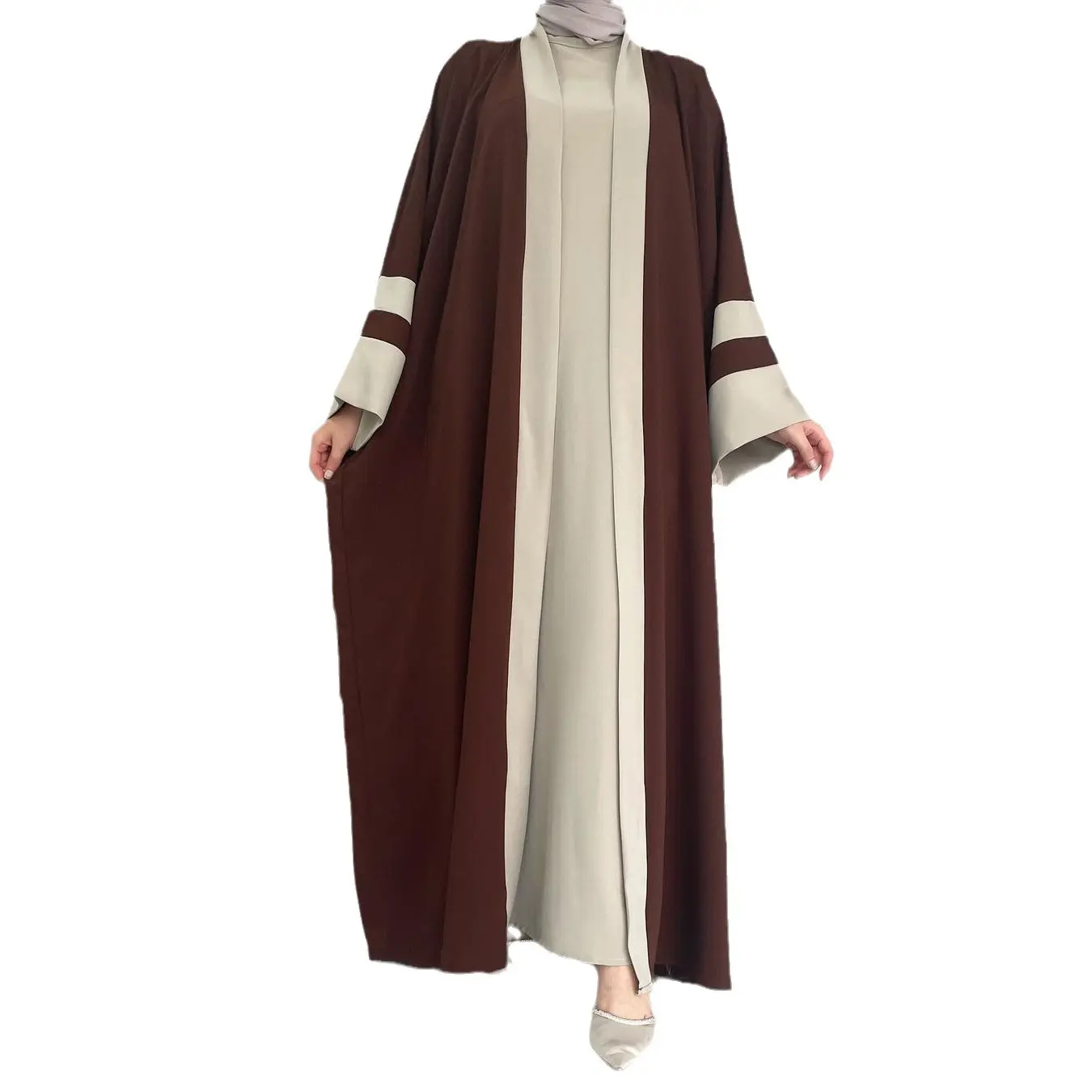 Giản Dị 2 Mảnh Mở Abaya Thổ Nhĩ Kỳ Phù Hợp Với Hồi Giáo Bộ Trung Đông Hồi Giáo Áo Cho Phụ Nữ