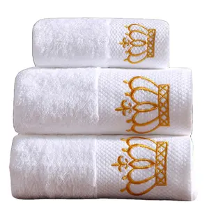 Customized Embroidered Logo White Towels Sets For Spa 100% Cotton Terry Luxury Bath Towel Hotel Towels