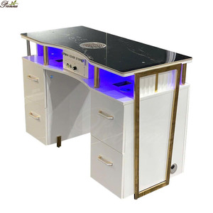<span class=keywords><strong>Table</strong></span> à Ongles DIY Moderne Blanche à Design Simple Européen avec 2 Tiroirs, Plateau en Pierre et Lumière LED - Product Image 5