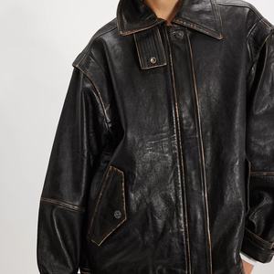 Veste en cuir marron vintage rétro pour femme, style motard décontracté américain, veste courte tendance pour femme - Product Image 3