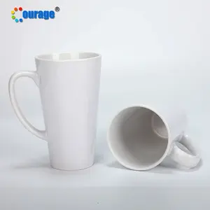 Courage 17oz logotipo personalizado en forma de cono de cerámica blanca espacios en blanco porcelana sublimación taza de café con leche de gran capacidad