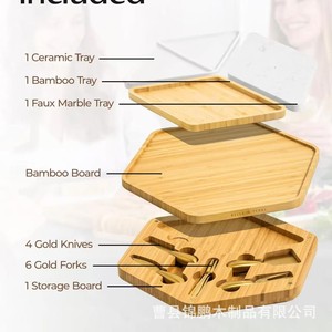 Bamboo <b>Cheese</b> Board <b>Set</b> With <b>Knife</b> Utensils For Party Serving Durable Wood Cutting Tray For Food Display - Product Image 3