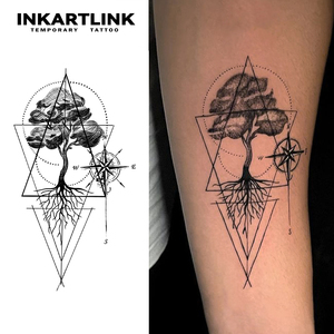 สติกเกอร์ลาย<span class=keywords><strong>สัก</strong></span>ต้นไม้แห่งชีวิต INKARTLINK ลายเข็มทิศและลูกศร ศิลปะธรรมชาติ แนววิญญาณ สมุนไพร ติดทนนาน 15 วัน จำหน่ายแบบยกแพ็ค - Product Image 1