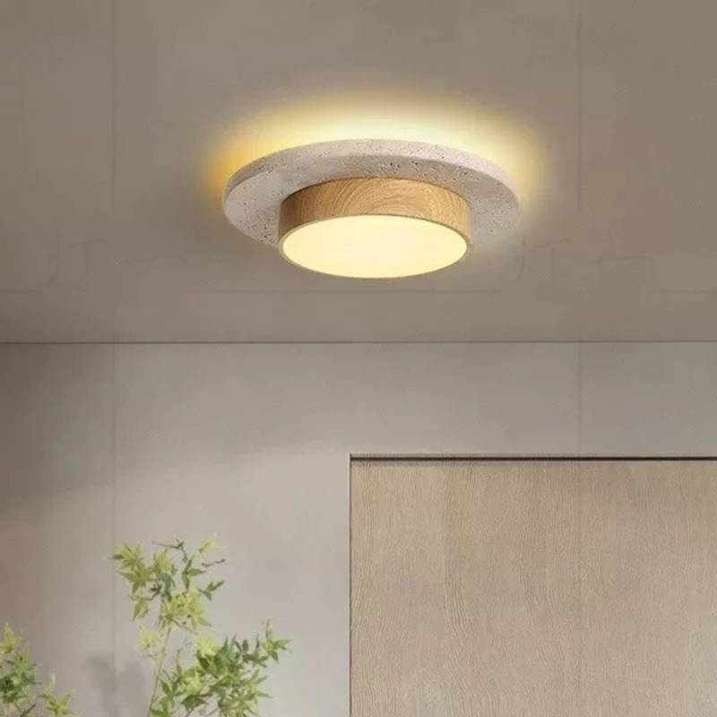 Wabi-Sabi Cave Stone Round Ceiling Lights Yellow Travertine Ceiling Lamp for Balcony Corridors Livingroom Indoor Lights · image 4