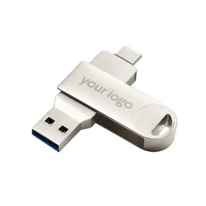 Flash drive usb 3.0 2.0 logam, Tipe c penggunaan ganda Otg stik memori flashdisk 32GB 64GB 128GB cocok untuk Tablet Android/Desktop