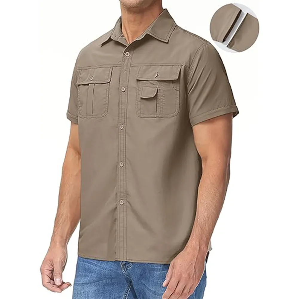 Özel erkek düğme aşağı uzun kollu balıkçı gömleği çabuk kuru UV güneş koruma açık balıkçılık gömlek