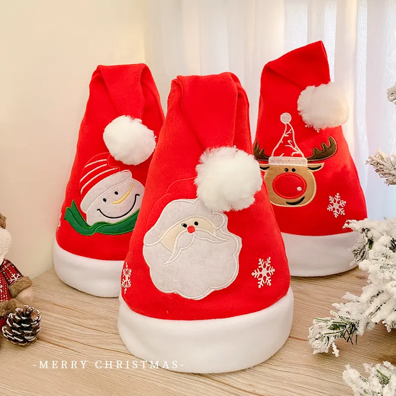 Festival Party Decoration Plush, Red Velvet Plush Trim Christmas Costume Santa Classic Santa Claus Christmas Hat For Adults/