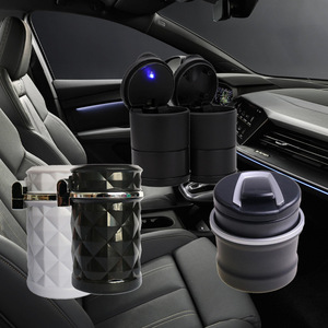 <b>Car</b> Ashtray With Led <b>Light</b> Flip Cover Portable Universal For <b>Car</b> <b>Interior</b> Diamond Design Stainless Steel Grade A B - Product Image 2