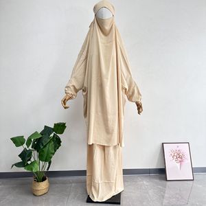 Ramadan Eid 2 Mảnh Với Váy Dài Khimar Đặt Phụ Nữ Hồi Giáo Cầu Nguyện May Trùm Mũ Abaya Dubai Cầu Nguyện Ăn Mặc - Product Image 4
