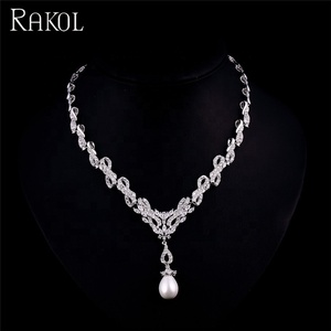 RAKOL SP134 2022 clásico nuevo ruso boda mujer estilo Rhinestone perla collar pendientes conjunto de joyería - Product Image 4