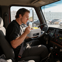 Boîte à lunch électrique sans fil grise avec contrôle numérique, pot intérieur en acier inoxydable, chauffe-plat alimenté par batterie rechargeable pour camion