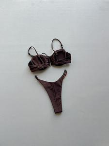 Maillot de bain bikini perlé pour femme, haut à armatures et à nouer devant, bas échancré à fines bretelles, pour la plage et les vacances, vente en gros - Product Image 6