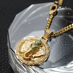 תכשיטי חיות משובח משובחים 18 קארט זהב אמיתי צהוב זהב אמיתי זהב טבעי אמרלד טבעי שרשרת תליון נשים תכשיטים - Product Image 4
