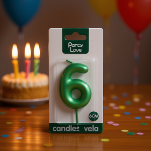 Vela de Cumpleaños Número 6 Verde Party Love de 6 cm, Velas que No Dejan Goteo - Product Image 4