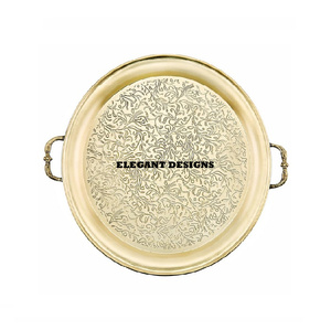 Fabricant de plateaux de service en laiton d'excellente qualité en Inde Plateau de forme ronde Design traditionnel Plat de service pour bar et maison - Product Image 1