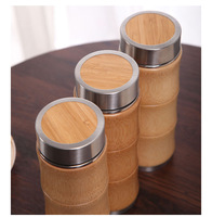 Cangkir Termos Bambu Kreatif, Botol Air Portabel Kapasitas Besar Stainless Steel 304