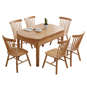 Solid <b>Wood</b> <b>Extendable</b> <b>Dining</b> <b>Table</b> And Chair Set 6 Piece Round To Square For <b>Dining</b> Room - Product Image 3