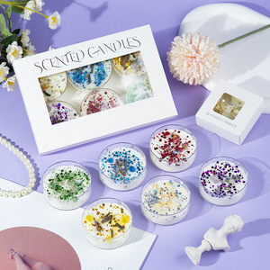 YUHUAN Scented <b>Candles</b> Round Bean Wax With Glitter Seashells Decorative Gift <b>Set</b> All Seasons Unique Style - Product Image 2