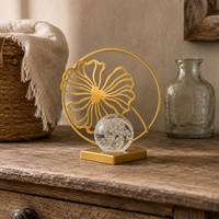 Ornement en métal nordique en forme de boule de cristal, feuille et fleur, décoration de table pour la maison, le salon, le bureau