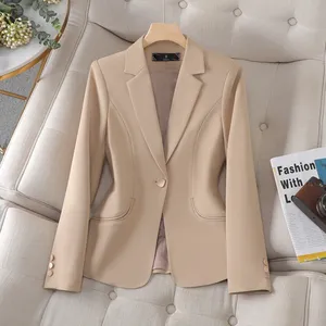Toptan moda bahar sonbahar bayanlar Blazer takım elbise zarif düz renk yaka yaka Slim Fit ceketler ofis Blazer kadınlar için