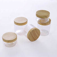 Boîtes en plastique à large ouverture de 100, 200, 300, 500, 1000 ml avec couvercle en bois grainé, pots en plastique transparent PET, contenants d'emballage alimentaire