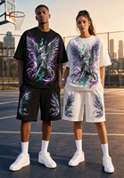 Ensemble streetwear deux pièces pour homme personnalisé : T-shirt respirant en mélange de coton tricoté avec motif Liquid Chrome Griffin et short à cordon de serrage