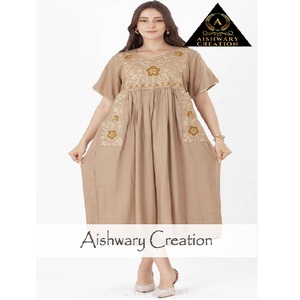 Tunique d'été Robe midi pour femmes 3/4 Manches amples Taille géométrique Dentelle 100% Coton Col carré Ceinture - Product Image 1