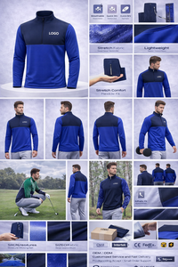 Sudadera de Golf Azul para Hombre, Ligera, Cómoda, de Punto Elástico, Transpirable y de Secado Rápido, con Cierre de Cremallera de un Cuarto, Personalizada por Fabricantes de Ropa - Product Image 2
