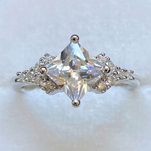 Gift for <b>Birthday</b> Bridal <b>Accessories</b> Anniversary Wedding S925 Diamond Shaped Aquamarine Cz Engagement Ring Wedding Dainty Rings - Product Image 1