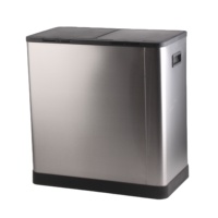 Poubelle en acier inoxydable à double compartiment, corbeille d'intérieur 2x30L, de 16 gallons (60L)