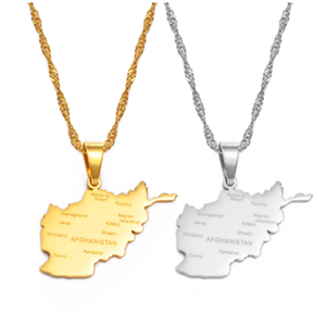 कस्टम 18K गोल्ड अलक अफगानिस्तान शहर फ्लैग मानचित्र हार - Product Image 1