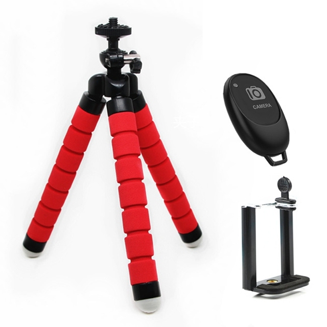 Mini Octopus Flexible Foam Tripod Holder with Phone Clamp & Remote Control Mini Tripod Stand for Phone