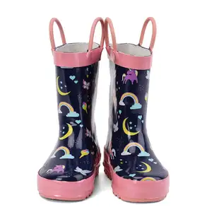 รองเท้าบูทลุยฝนสำหรับเด็กและเด็กวัยหัดเดิน,รองเท้าบูทยางฝนธรรมชาติพร้อมด้ามจับง่ายรองเท้าบูทกันฝนน้ำหนักเบากันน้ำสำหรับเด็ก