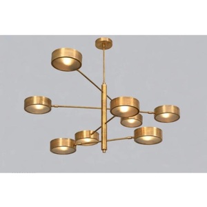 Lustre Linus Starburst à 8 lumières en laiton, fait main, style moderne du milieu du siècle, luminaire vintage Stilnovo - Product Image 1