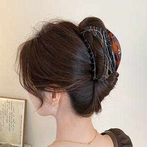 Pince à cheveux grande taille unie simple, forme arche évidée, pince requin de luxe pour queue de cheval, accessoires capillaires quotidiens pour femmes et jeunes filles - Product Image 1