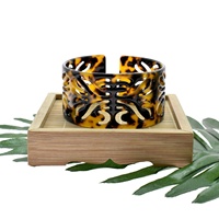 Nouveau design – Bracelet manchette vintage en acrylique écaille de tortue, grand bracelet en acétate écaille de tortue, bracelet fleur de Tahiti