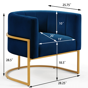 Fauteuil d'appoint en velours bleu marine avec structure en métal doré, dossier incurvé, style mid-century, pour salon et détente - Product Image 6