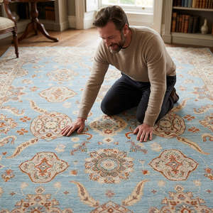 Tapis noué à la main en laine/soie de haute qualité, design moderne Oushak, résistant aux taches, à poils plats, pour salon et prière - Product Image 1