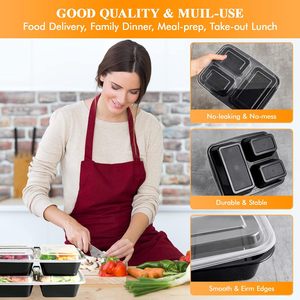 Boîtes à lunch en plastique sans BPA avec couvercle, 1, 2, 3 ou 5 compartiments, lot de 20, boîte de rangement alimentaire, boîte bento - Product Image 5