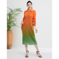 Robe chemise plissée Miyake dégradée sur mesure pour femme, manches longues, boutonnée, longueur midi, style décontracté, fabrication OEM ODM, vente en gros