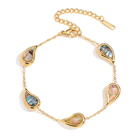 Bracelet à maillons en acier inoxydable plaqué or 18 carats PVD avec coquille d'ormeau naturelle (Paua) en forme carrée, ovale et goutte d'eau, pour femme, cadeau tendance