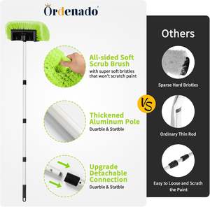 Nettoyeur de voiture en PVC vert à cinq faces avec manche long, brosse à poils doux et manche extensible - Product Image 3