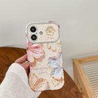 Coque de téléphone créative et luxueuse pour iPhone 17 Pro Max, iPhone 16, iPhone 15, iPhone 14, avec motif floral peint à l'huile et grande fenêtre, en matière rigide