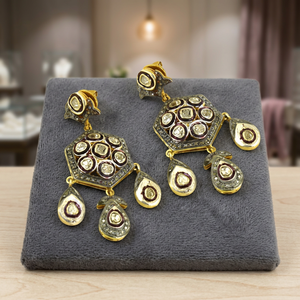 Art Palace Women's 22k Gold Plated Hexagon Chandelier <b>Earrings</b> With <b>Crystal</b> Rhinestones Vintage Wedding Jewelry - Product Image 1