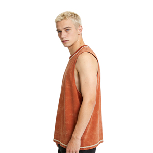 XUCHANG Canotta da <span class=keywords><strong>Uomo</strong></span> Oversize in Cotone 100% a Costine, con Logo Personalizzato, Effetto Vintage Acid Wash, Senza Maniche, per Corsa e Palestra - Product Image 3