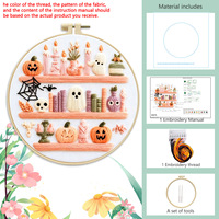 Kit de Broderie Halloween DIY Point de Croix avec Cerceau et Fils – Motif Adorable Citrouille, Fantôme et Étagère