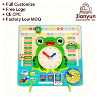 Vente en gros grenouille en bois multifonctionnel horloge numérique calendrier réveil Cognitive apprentissage précoce de l'anglais jouet d'éveil