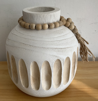 Vase en bois de paulownia rustique style bohème avec pompons décoratifs, centre de table style ferme