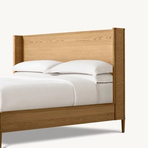 Giường gỗ rắn tối giản kiểu Trung Quốc mới, giường đôi màu gỗ tự nhiên, giường cưới khách sạn tùy biến hiện đại - Product Image 4